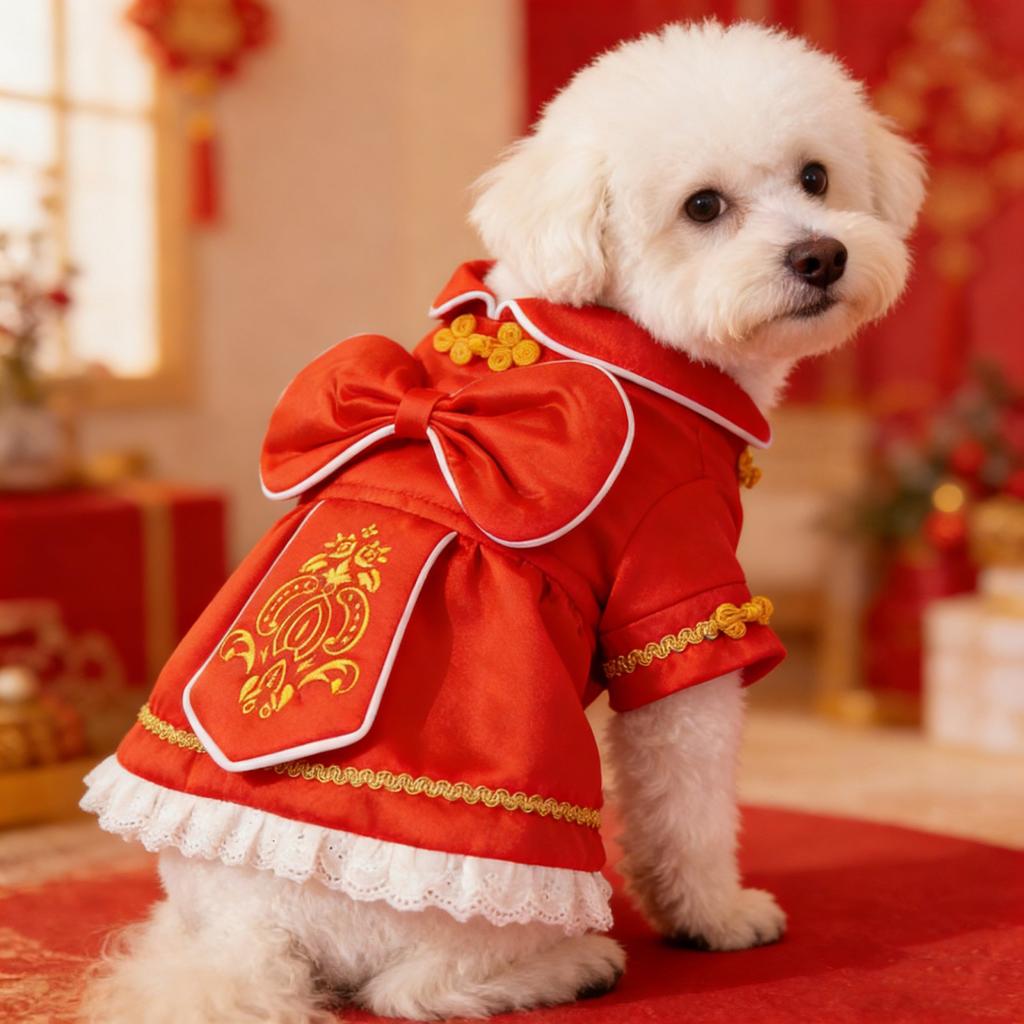 Pet Clothing For Cats And Dogs. Chinese New Year Festive Pet Clothes. Skirts. H