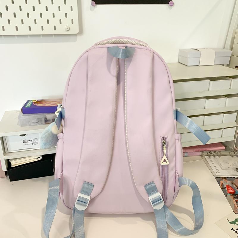 Women's Nylon Backpack Letter Large Capacity Student Schoolbag Color Block Backpack