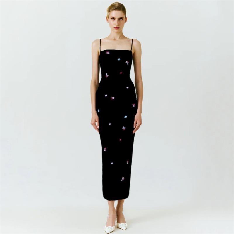 New bandage dress sexy handmade beaded slim temperament suspender skirt slim temperament long dress