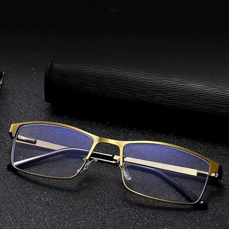 Business Metal Spring Leg Reading Glasses Men and Women Metal Square Frame Anti Blue Light Eye Presbyopia Glasses with Diopter