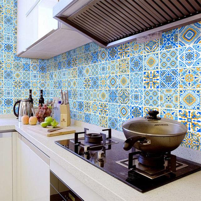 DIY Oil Proof Kitchen Furnitur Wall Stickers Self Adhesive Papel De Parede Bathroom Tile 3D Waterproof Vinyl Cabinet Wallpaper