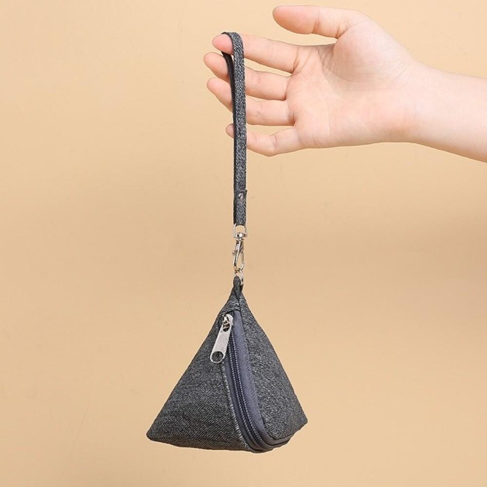 New Mini Triangle Coin Purse Canvas with Lanyard Coin Change Wallet Portable Earphone Bag
