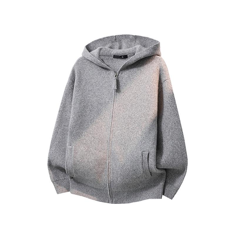 

Men s Trendy Hooded Zip-Up American Cardigan Sweater, Versatile Knit Drop Shoulder, 2025 Edition M світло-сірого кольору