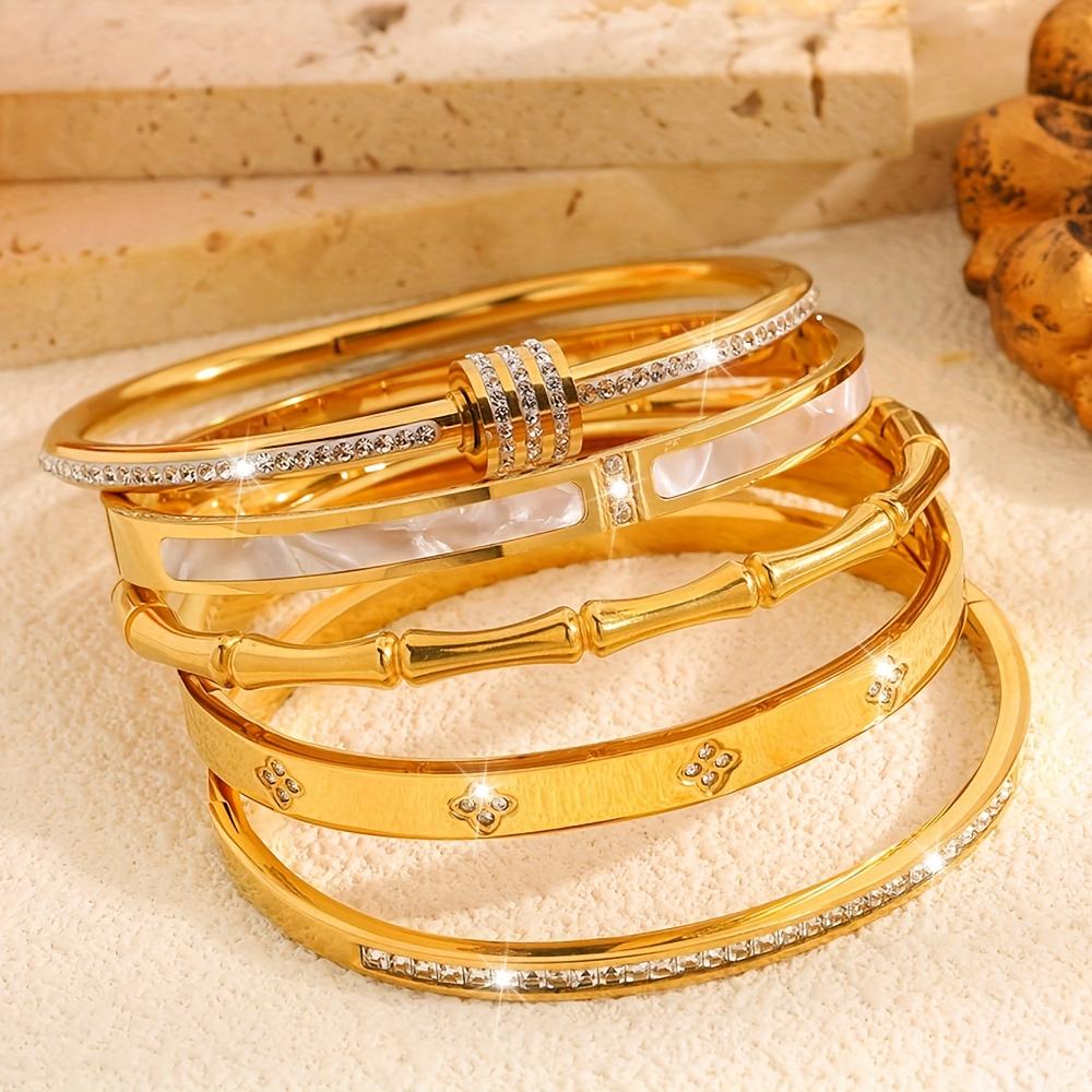 

Classic Women s Stainless Steel Bracelets Set Multiple Gold Color Non-Fading Bangles Fashion Jewelry Accessory Gift
