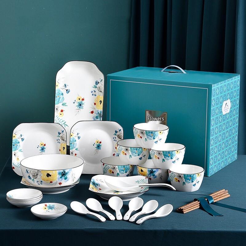 Blumiges Essgeschirr 29-teiliges Keramik-Speiseservice