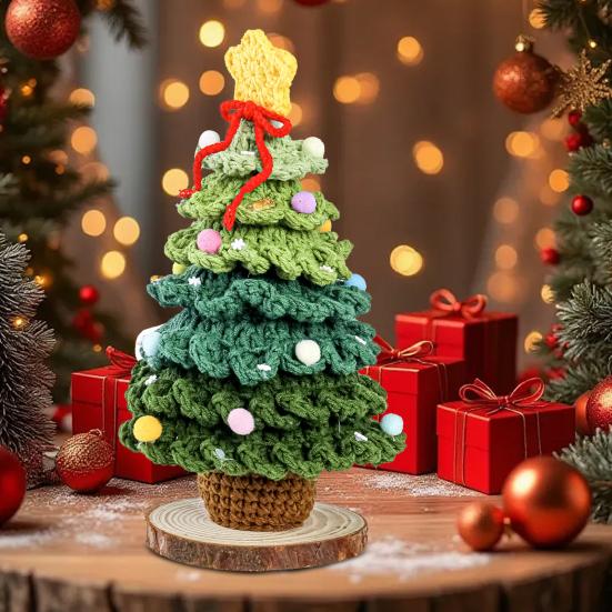 Yousheng Christmas Ornament Handmade Mini Tree Star Tree Top 7 Layers Wooden Base Xmas Tree Decoration Holiday Ornament