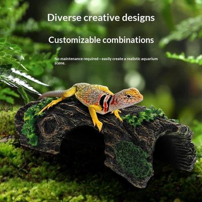 Realistic Fish Tank Cave Ornament With Greenery Layout Build Comfort Hideout For Underwater Creatures Enhance Aquarium View