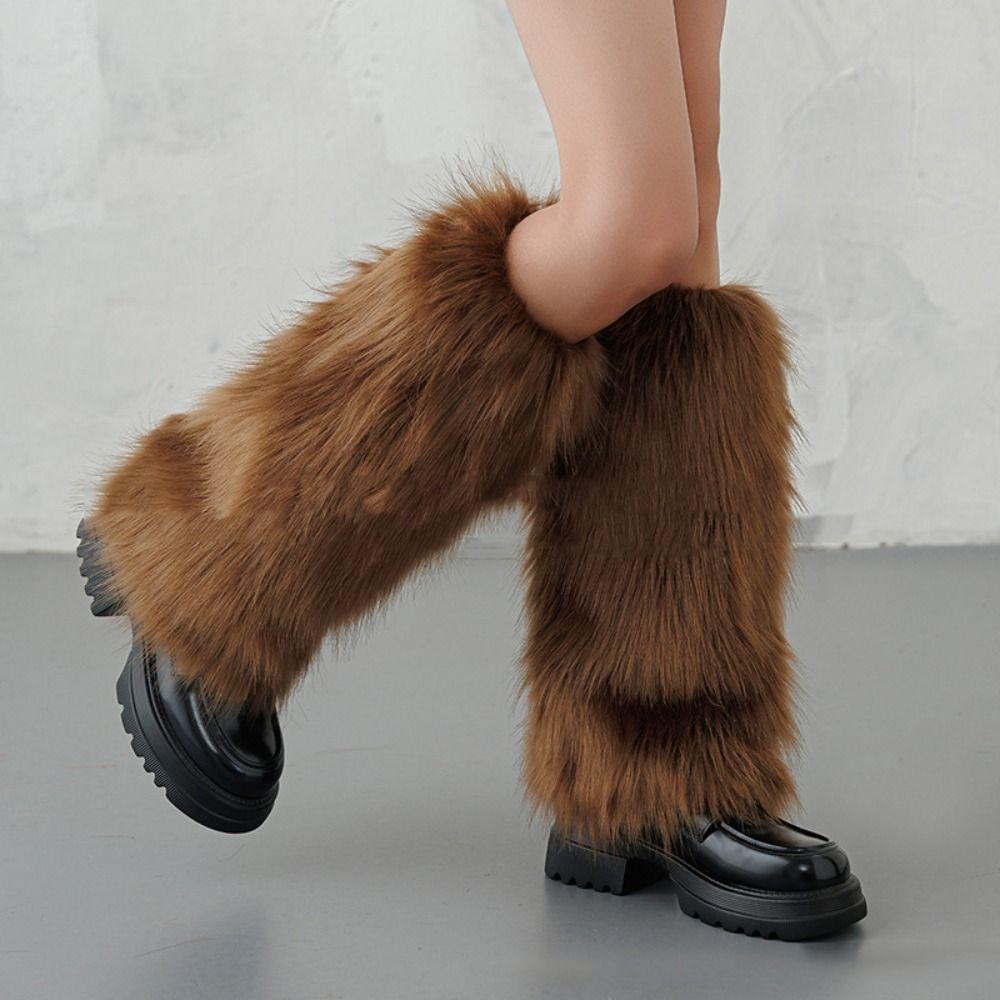 Faux Fur Furry Leg Warmers Y2K Long Tube Sock Fashion Warm Knee Sleeve Autumn/Winter