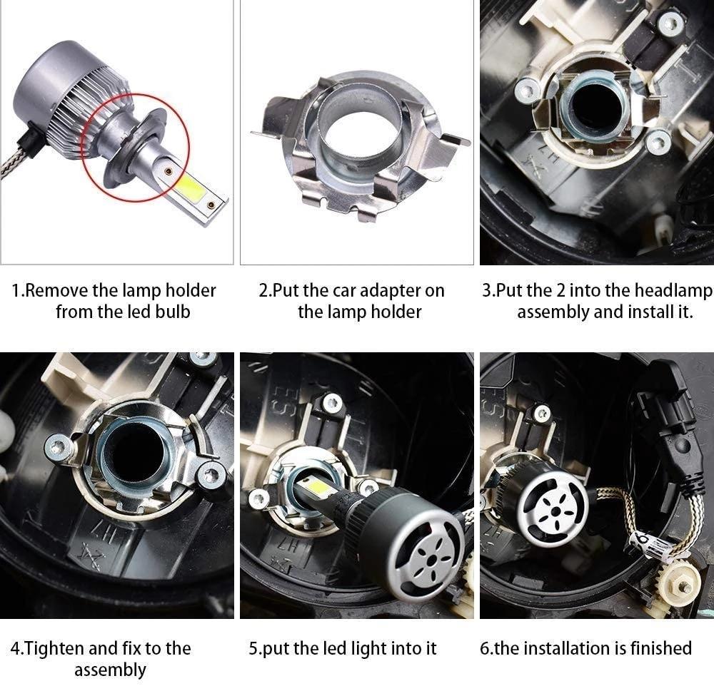 Snag A Pair Of H7 LED Headlight Bulb Base Holder Adapters – Fits VW, Retainer Clips Included