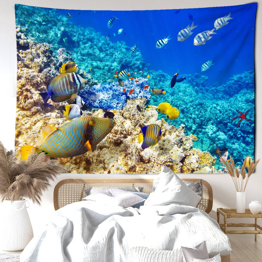 Submarine Tropical Fish Tapestry Wall Hanging Natural Scenery Art Simple Aesthetics Room Home Decor Background Cloth