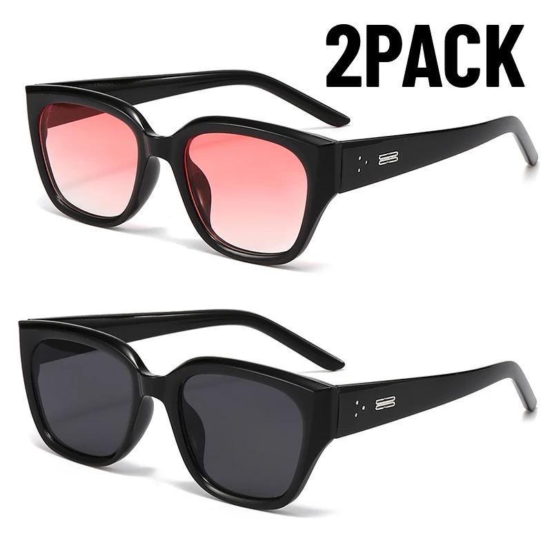 2Pack New Square Korean Fashion Simple Retro Premium Sunshade Mirrors Trendy Street Photography Sunglasses For Women Uv400