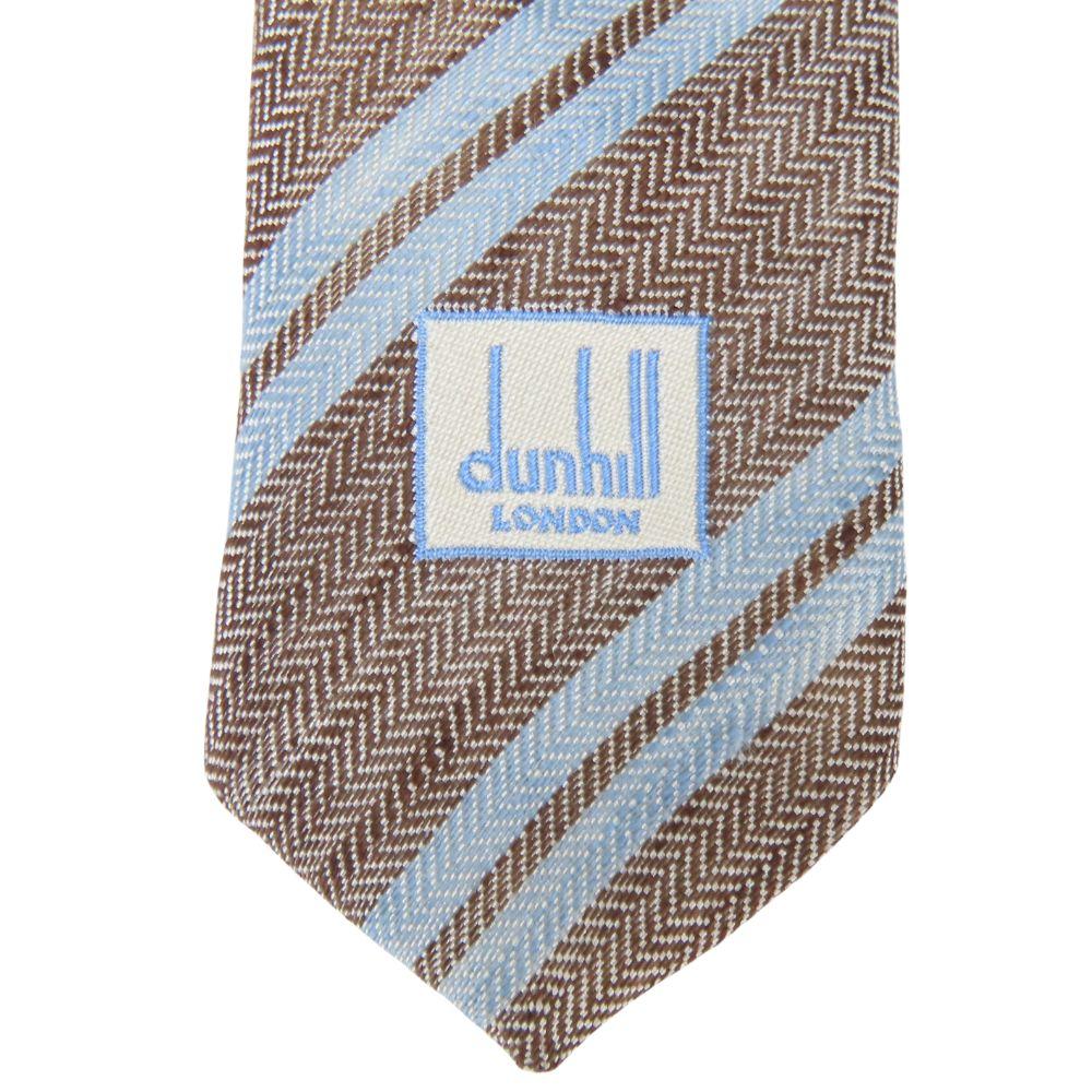 Used Dunhill Tie Herringbone Linen/silk Gurege Light Blue Regimental