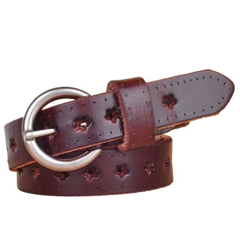 

2.3CMCowskin Leather Fashion Designer Belt Women Brands Belt Hot Hollow Out Stars Women Candy Color Strap Belts for Jeans 110cm кавовий