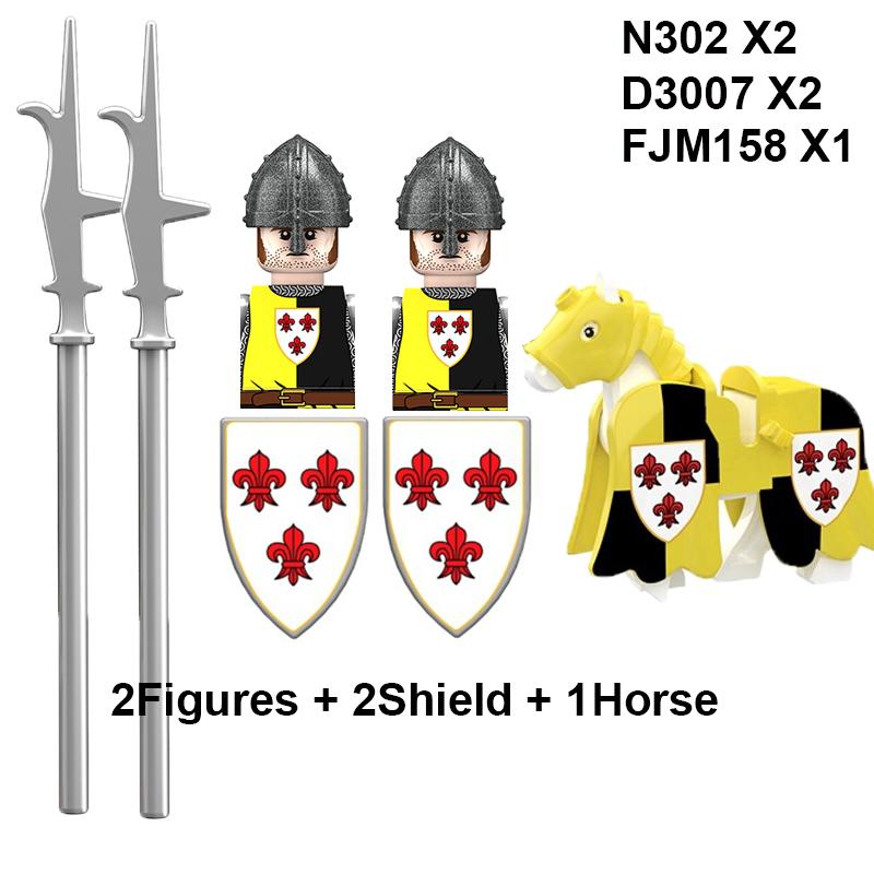 Military Building Blocks Medieval Solider Knights Equipments Mount War-Horse Wolf Flag Vests Shields Fiery Dragon Mini Brick Toy