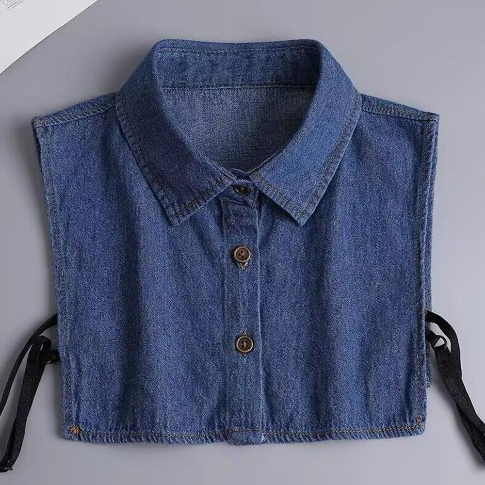 Women's Blue Washed Denim Collar Simple Half Shirt Style Fake Collar Versatile Decoration Detachable Pointed False Collar