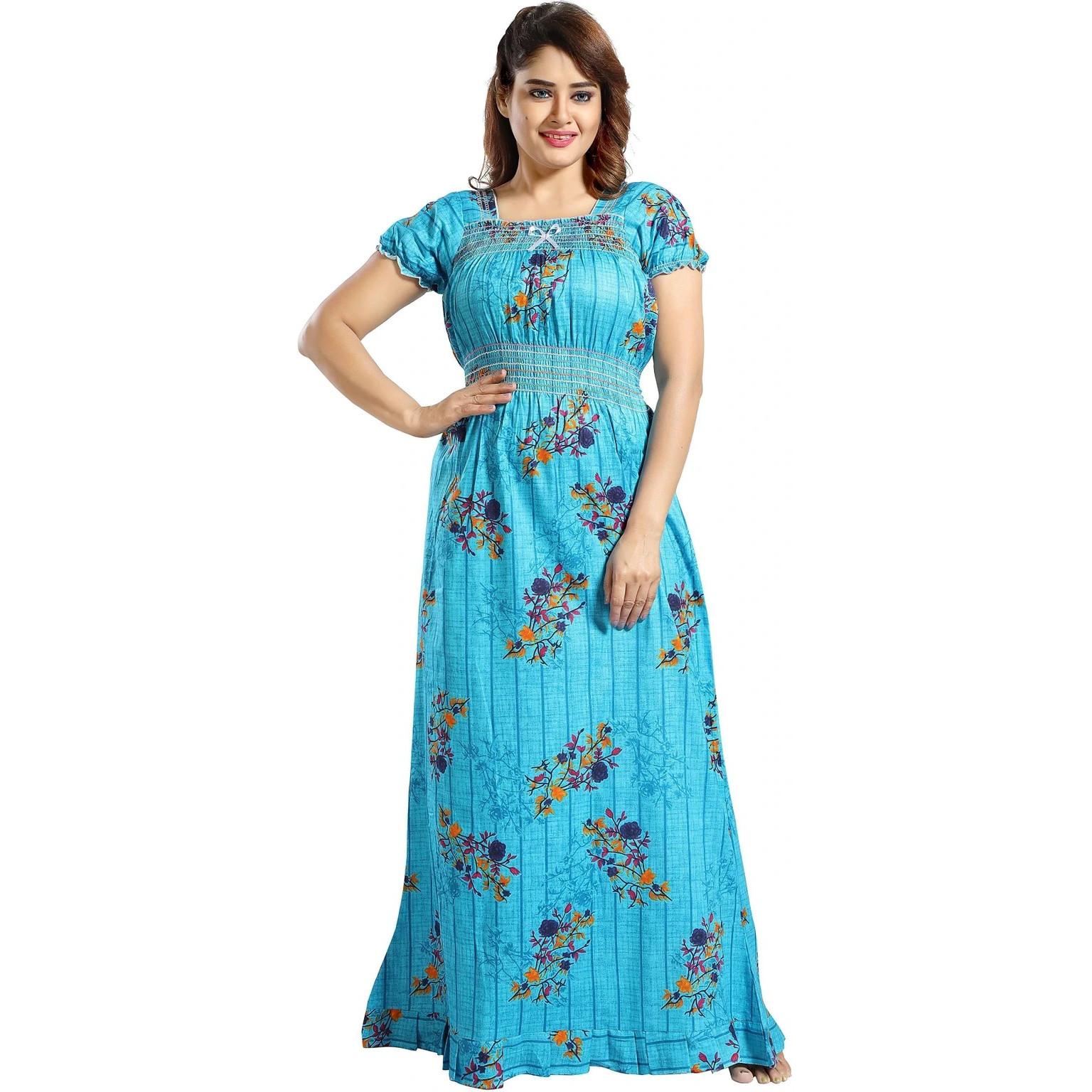 

Women Beautiful Cotton Maxi Gown Indian Bollywood Summer Wear Nighty Dress Free
