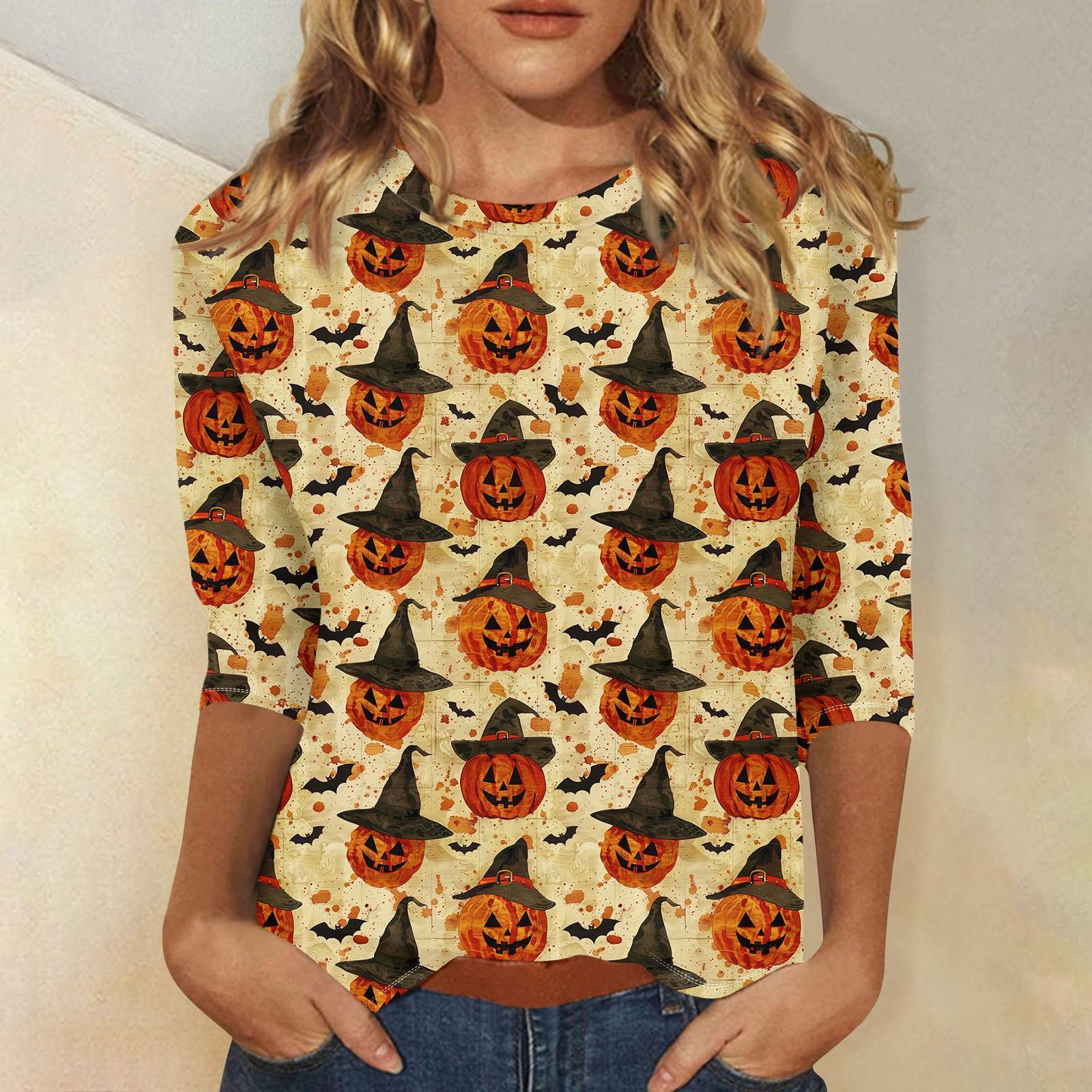 

Women s Fashion Casual Round Neck 3/4 Sleeve Loose Printed T-Shirt Ladies Top M жовтий