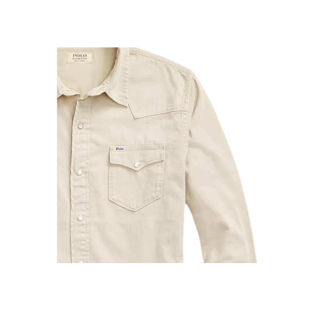 Polo Ralph Lauren Solid Color Single-Breasted Loose Casual Long Sleeve Shirt Men shirts Khaki 710907358-003