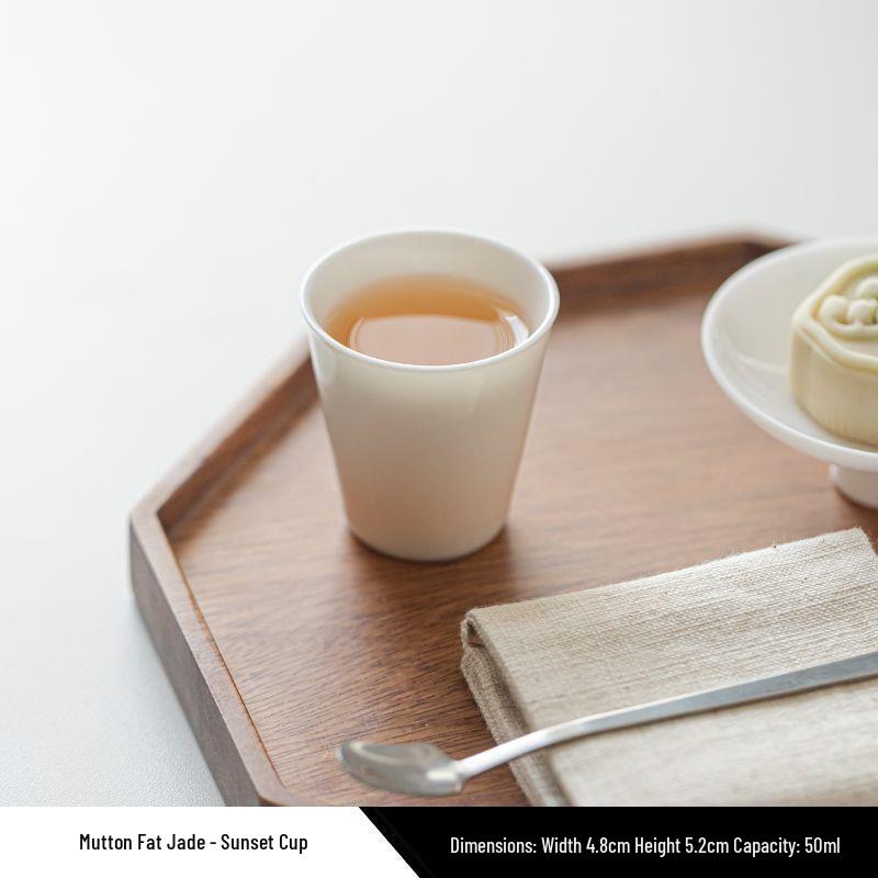 Premium Mutton Fat Jade Ceramic Gongfu Tea Set - Aroma Tasting Cup with Coaster, Customizable for Guests