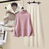 Women's Slimming Bell Bottoms Three-Piece Cotton Padded Coat Vest Polo/Turtle Neck Sweater Winter Wear