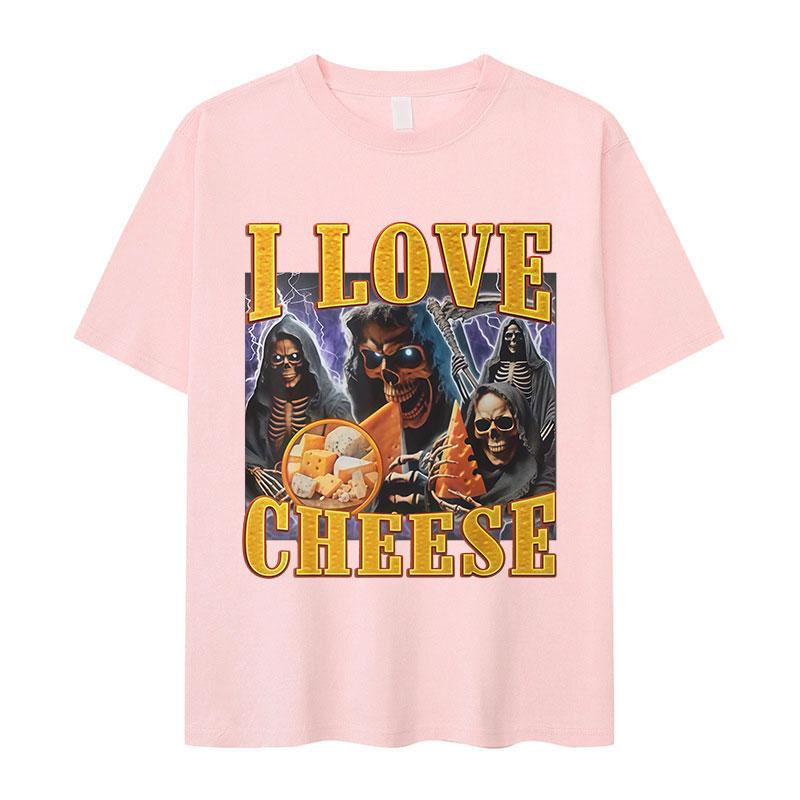 Funny I Love Cheese Skeleton Meme Graphic T Shirt Men Vintage Oversized Short Sleeve T-shirts Fashion High Quality Cotton Tshirt