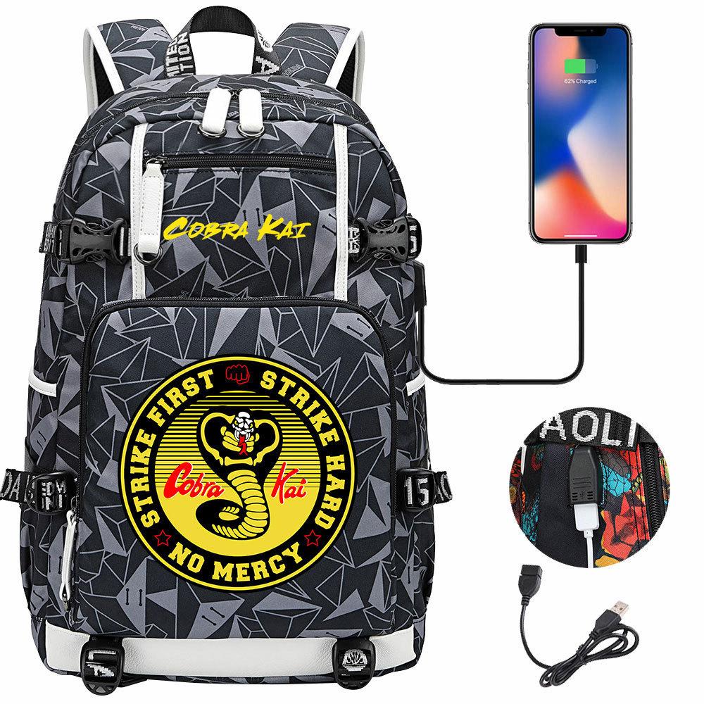 American Drama Cobra Print USB Teen Student Schoolbag Men and Women Leisure Large Capacity Travel Backpack