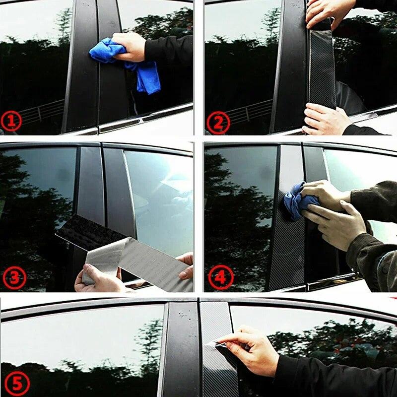Car Door Window Pillar Posts Trim Carbon Fiber Black Stickers For BMW 5 Series E60 4DR 2003 2004 2005 2006 2007 2008 2009 2010