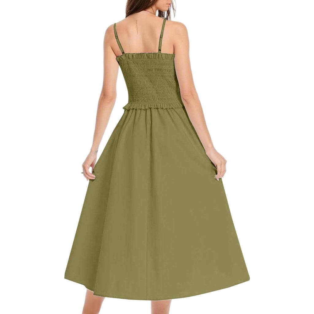 Rochie Maxi de Vară pentru Femei, Rochie de Plajă cu Volane, din Bumbac, cu Bretele