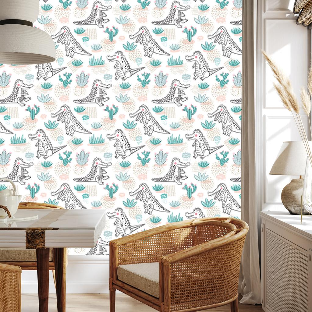 Crocodile cacti and flowers wallpaper for living room and bedroom 50x1000