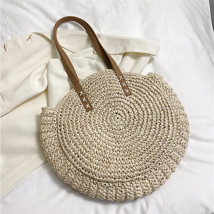 

Women s Handmade Woven Straw Tote - Large Capacity Shoulder Bag for Travel & Vacation бежевий