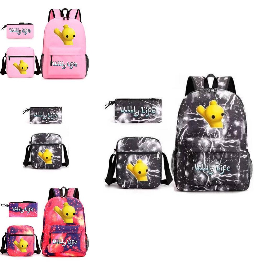 Wobbly Life Character Print School Backpack Trio With Air Cushion Straps For Boys And Girls