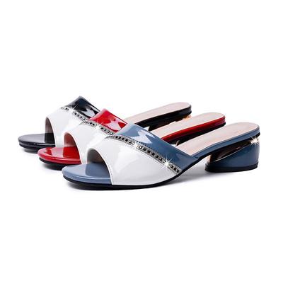 2025 Splicing Bright Leather Word Women's Temperament Casual Fashion Casual Wear Trend Lazy Half Slippers Large Size