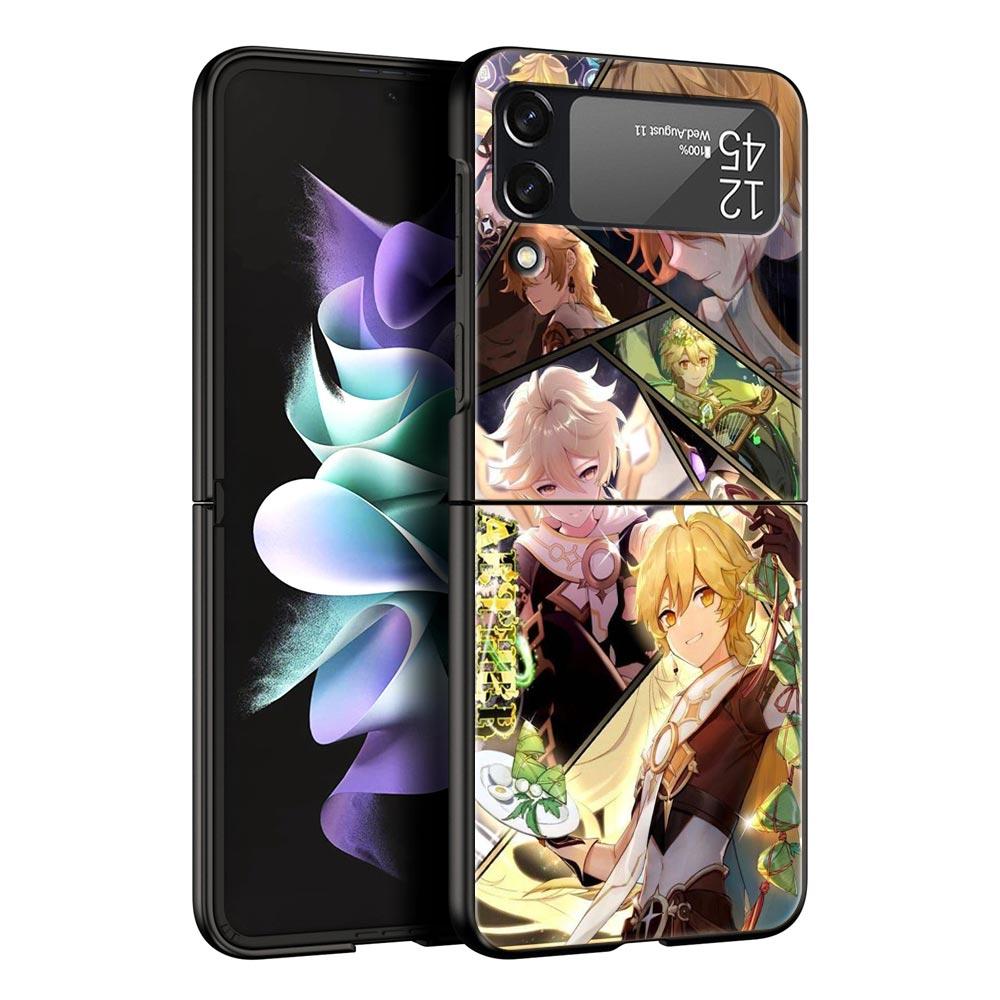 Phone Case For Samsung Galaxy Z Flip 3 4 5 Hard Black Folding PC For Samsung Z Flip3 Cover Shell Genshin impact ayato wanderer