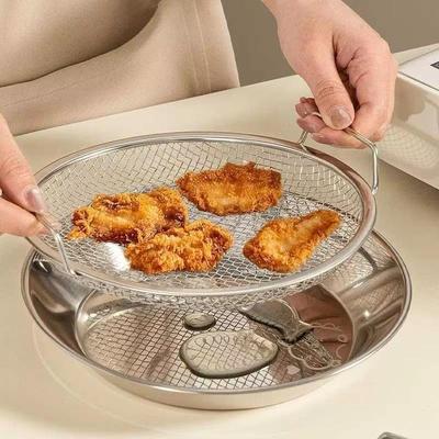 Stainless Steel Cooking Oil Strainer Round Shape Double Handles Reusable Oil Filter Tray Fine Leaking Holes Heat Resistant