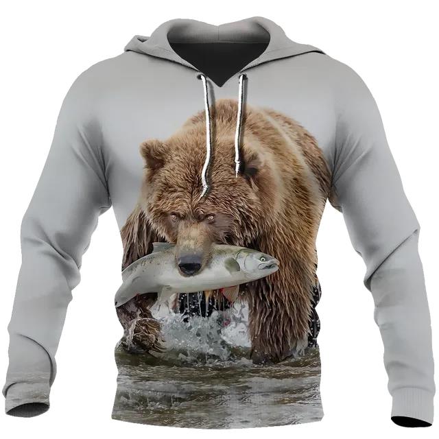 Толстовка с капюшоном Bear Hunting 3D Print Hoodies/Sweetshirt для мужчин и женщин — фото 12