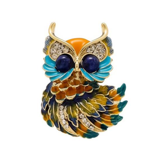 Women Brooch Enamel Colored Painting Owl Design Lapel Pin Smooth Edges Scarf Badge Clothing Bags Accessories