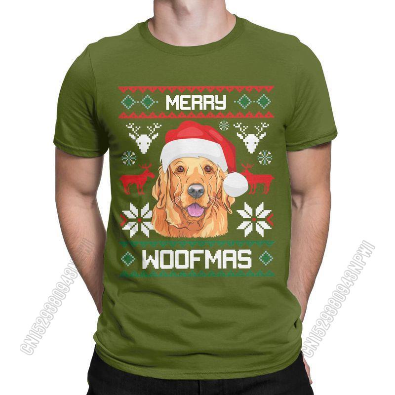 Unisexs TShirt Golden Retriever Merry Woofmas Christmas Crazy Cotton Tee Shirt Stylish Chic Dog T Shirts Round Collar Clothes