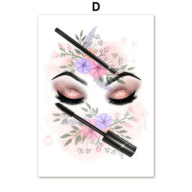 Lippenstift Mascara Mode Gold Lippen Make-Up Poster Leinwand Malerei Wand Kunst Schönheit Salon Dekoration Mädchen Zimmer Home Decor Bild