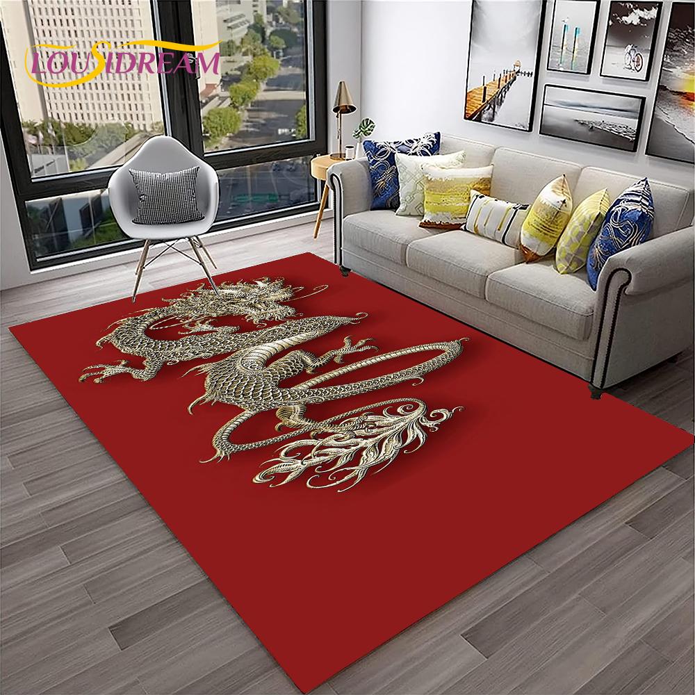 3D China Dragon Myth Art Cartoon Carpet Rug for Home Living Room Bedroom Sofa Doormat Decor,Kid Play Area Rug Non-slip Floor Mat