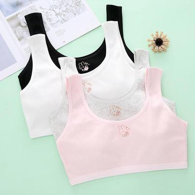 Girls' Wide-Strap Double-Sided Cotton Training Bra for Primary Students