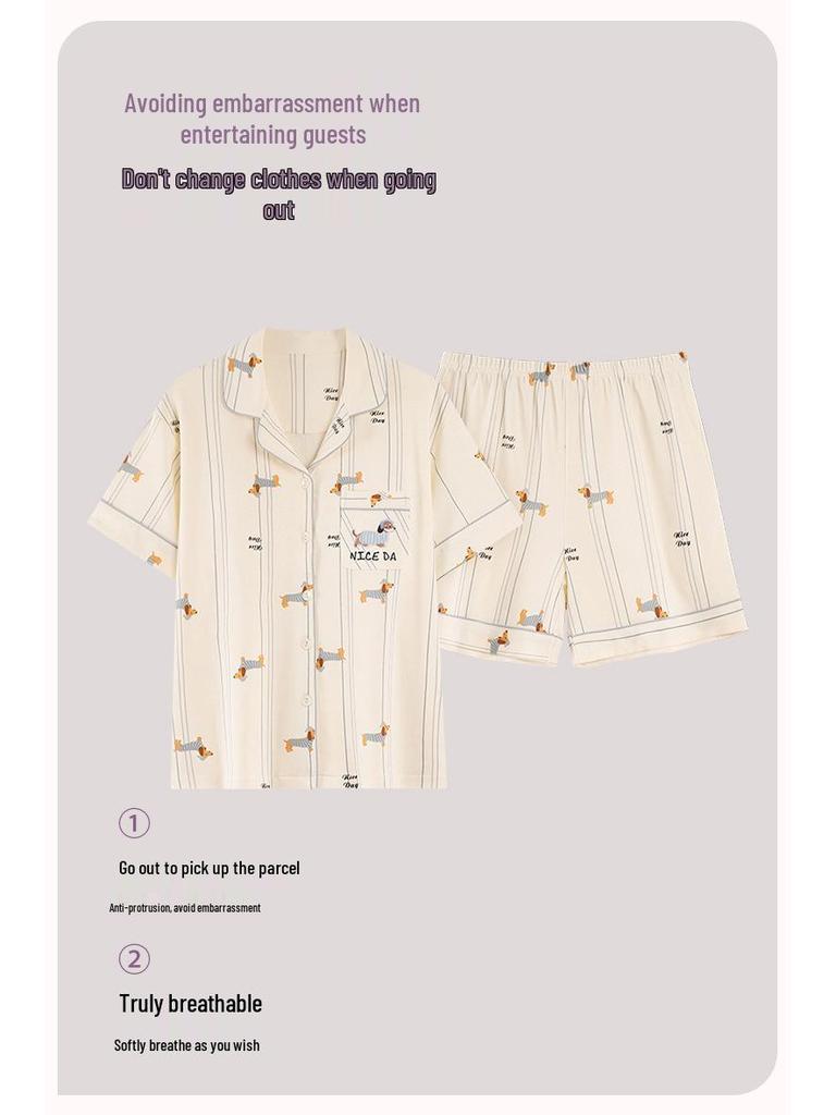 Summer Short Sleeve Cotton Pajamas Set: Loose, Comfy, Girlish Style