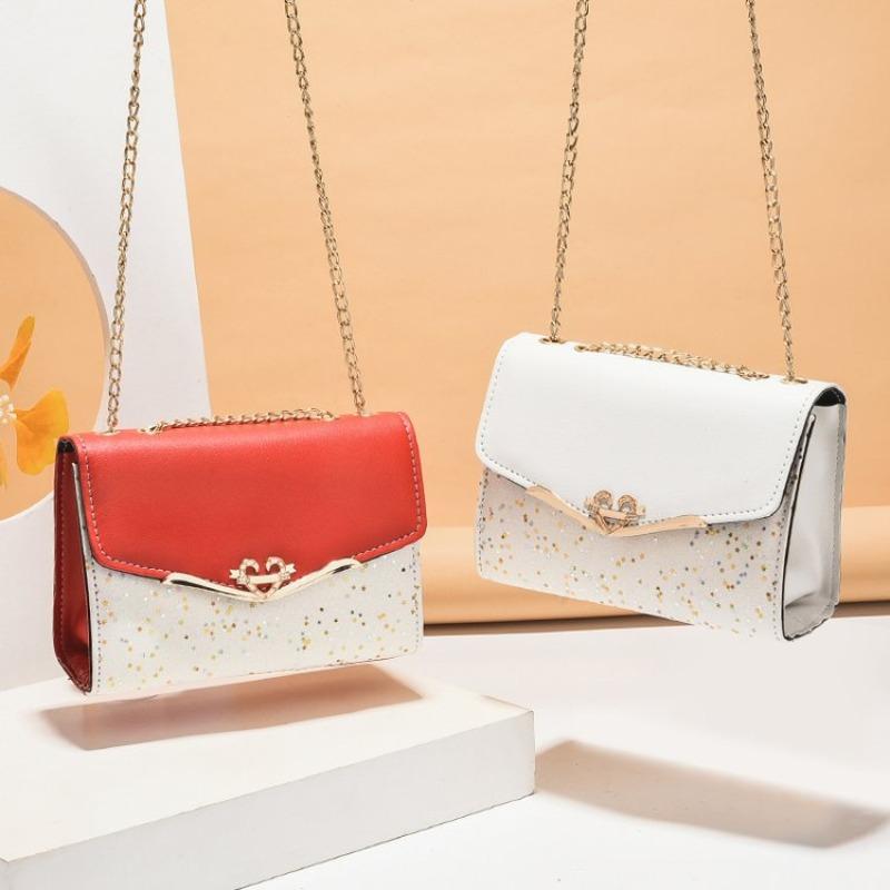 Flip Square Diagonal Cross Bag, Fashionable Metal Chain Metal Decoration Women's Chest Bag, Large Capacity Color Blocking Shoulder Bag