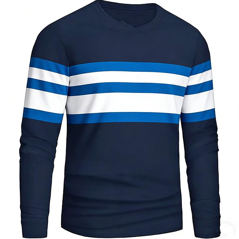 Fashionable Clothing Casual Men's T-Shirt Comfortable Spring Striped Pattern Long Sleeve 3D Digital Printing