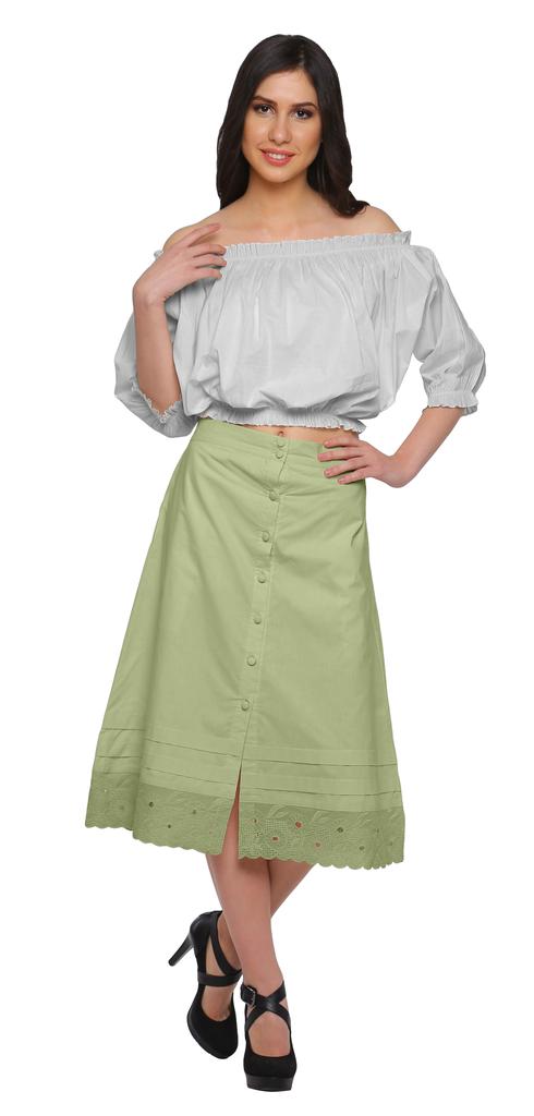 Moomaya Solid Cotton Skirts For Women Button Down A-Line Knee Length Skirts
