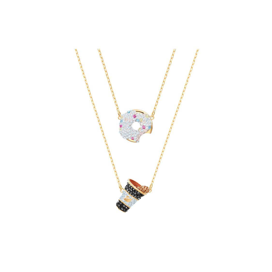 

Swarovski Nicest Donut Coffee Pattern Necklace Set Women necklaces Gold 5459142 Box (Random Color)