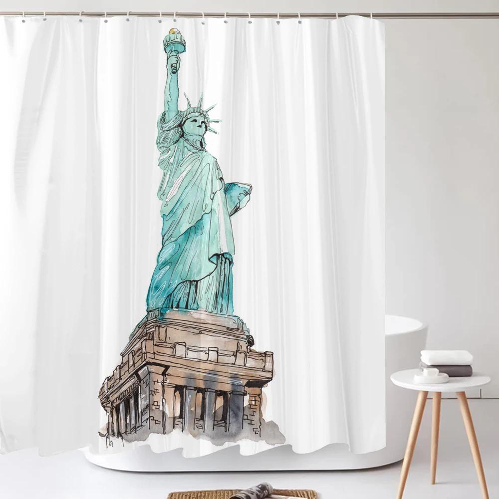 Art Line Drawing Scenery Shower Curtain Waterproof Polyester Bathroom Curtain Room Decor Bathtub Curtain Textured With Hooks