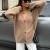 Women's Knitted Casual Cardigan Autumn Winter Fashion V-neck Long Sleeved Loose Sweater Lazy Style Solid Color Single Breasted Jacket