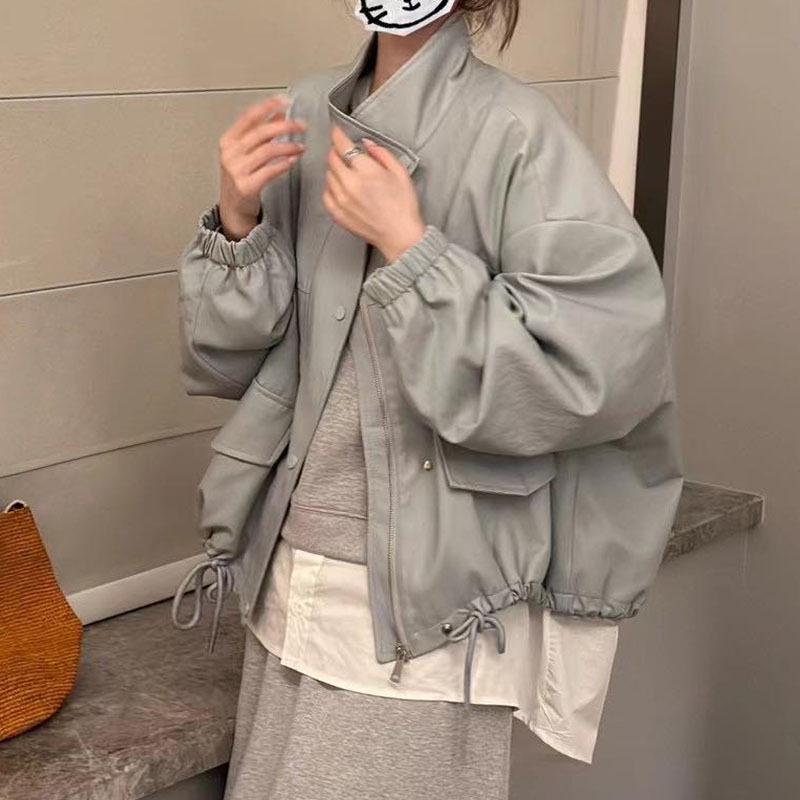 

Женская маленькая куртка из искусственной кожи в стиле ретро, в американском стиле - Молодящая, Мода Осень 2025 XL 126-150 cm светло-синий