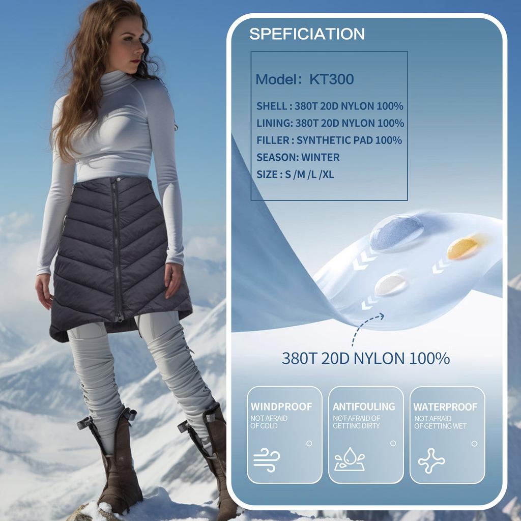 Baumwollrock Damen Winterröcke Wasserdicht Winddicht Warme Puffer-Röcke zum Wandern Schwarz Mini