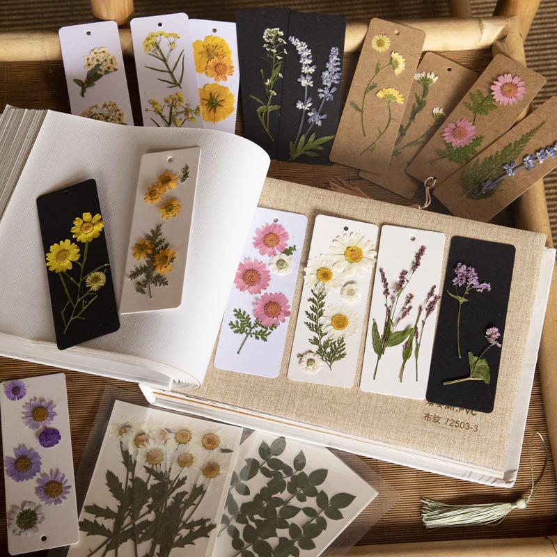 Creative DIY Bookmark Kit: Blank Cards with Embossed Dried Flowers and Leaves